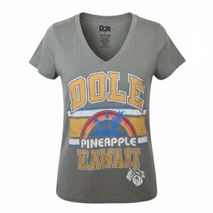Dole Gray Graphic V-Neck  Short Sleeve Women's Graphic Tee Sz L